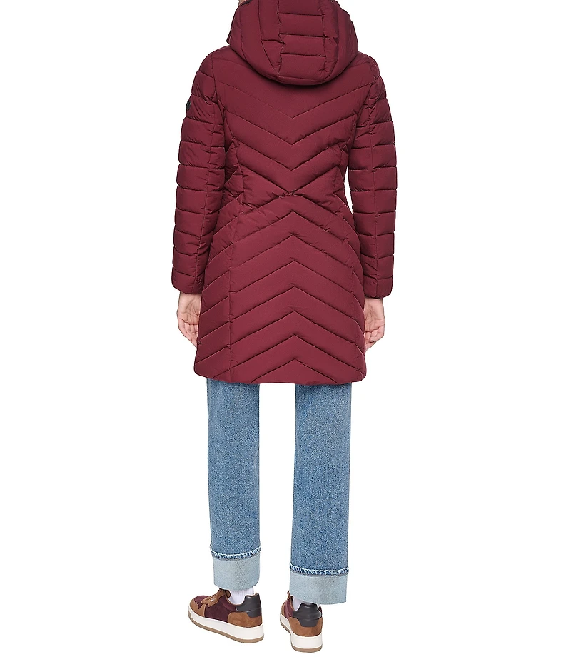 DKNY Quilted Funnel Collar Hooded Zip Front Puffer Jacket