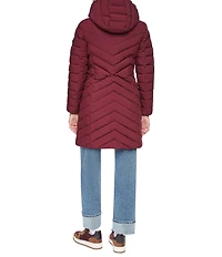 DKNY Quilted Funnel Collar Hooded Zip Front Puffer Jacket