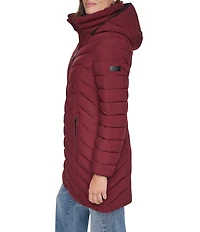 DKNY Quilted Funnel Collar Hooded Zip Front Puffer Jacket