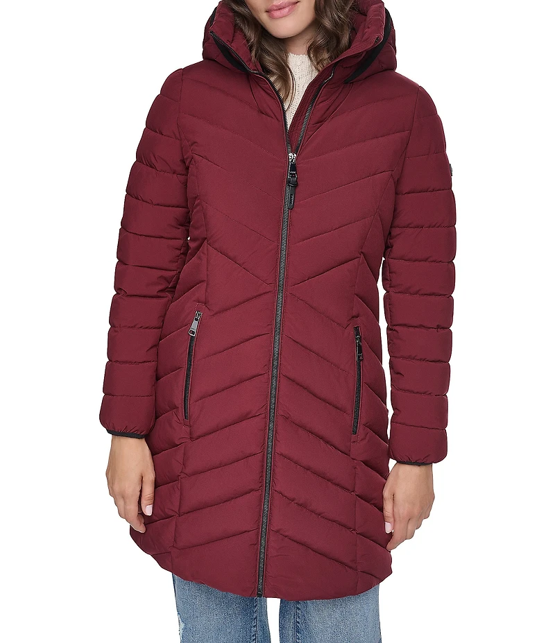 DKNY Quilted Funnel Collar Hooded Zip Front Puffer Jacket