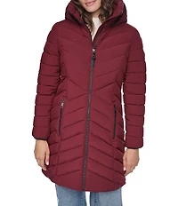 DKNY Quilted Funnel Collar Hooded Zip Front Puffer Jacket