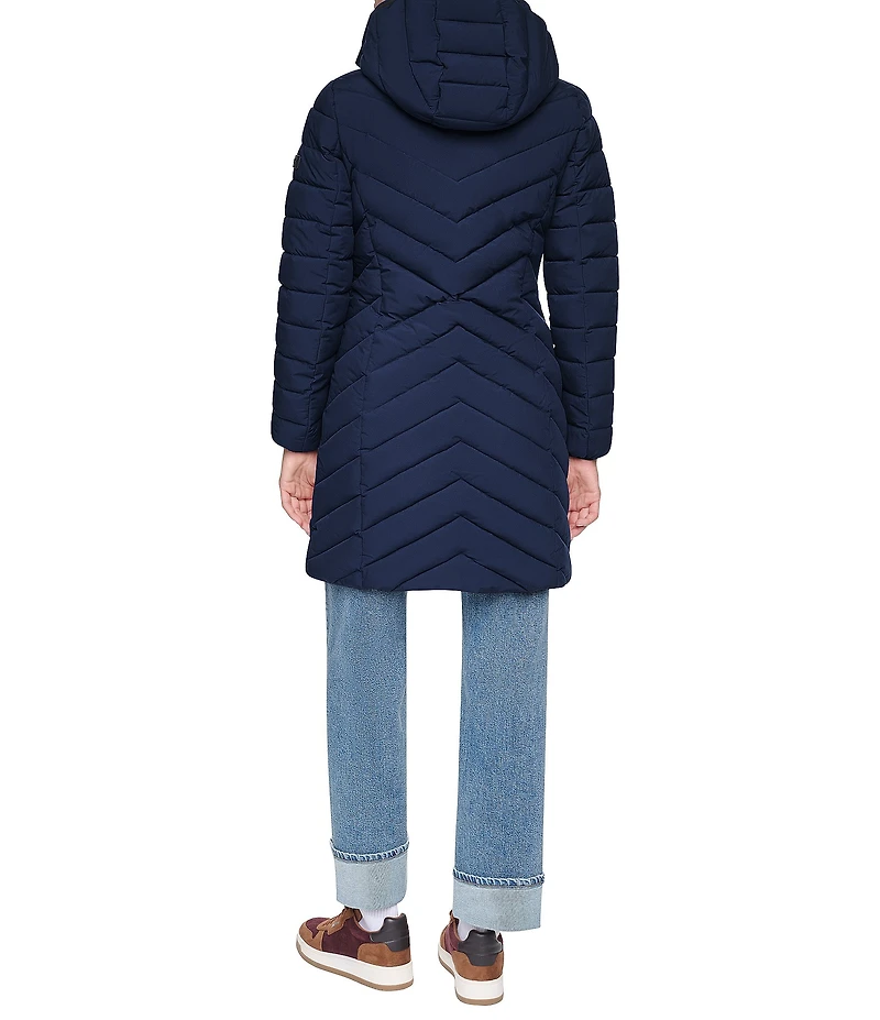 DKNY Quilted Funnel Collar Hooded Zip Front Puffer Jacket
