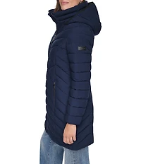 DKNY Quilted Funnel Collar Hooded Zip Front Puffer Jacket