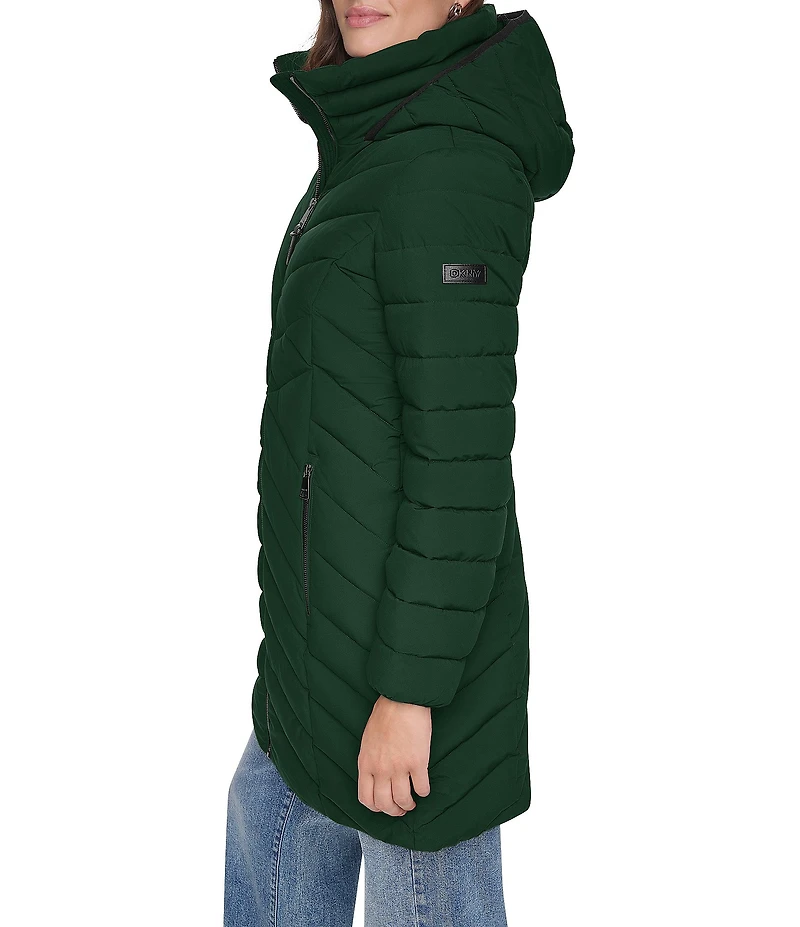 DKNY Quilted Funnel Collar Hooded Zip Front Puffer Jacket