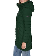 DKNY Quilted Funnel Collar Hooded Zip Front Puffer Jacket