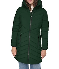 DKNY Quilted Funnel Collar Hooded Zip Front Puffer Jacket