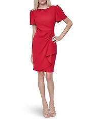 DKNY by Donna Karan Round Neck Cascading Ruffle Faux Wrap Dress