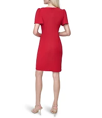 DKNY by Donna Karan Round Neck Cascading Ruffle Faux Wrap Dress