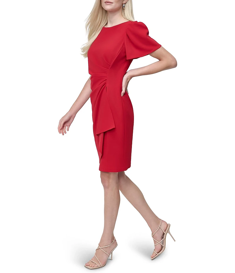 DKNY by Donna Karan Round Neck Cascading Ruffle Faux Wrap Dress
