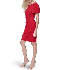 DKNY by Donna Karan Round Neck Cascading Ruffle Faux Wrap Dress