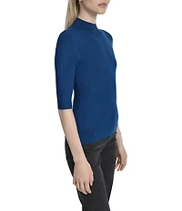DKNY by Donna Karan Short Sleeve Mock Neck Ribbed Knit Top