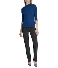 DKNY by Donna Karan Short Sleeve Mock Neck Ribbed Knit Top