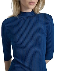 DKNY by Donna Karan Short Sleeve Mock Neck Ribbed Knit Top