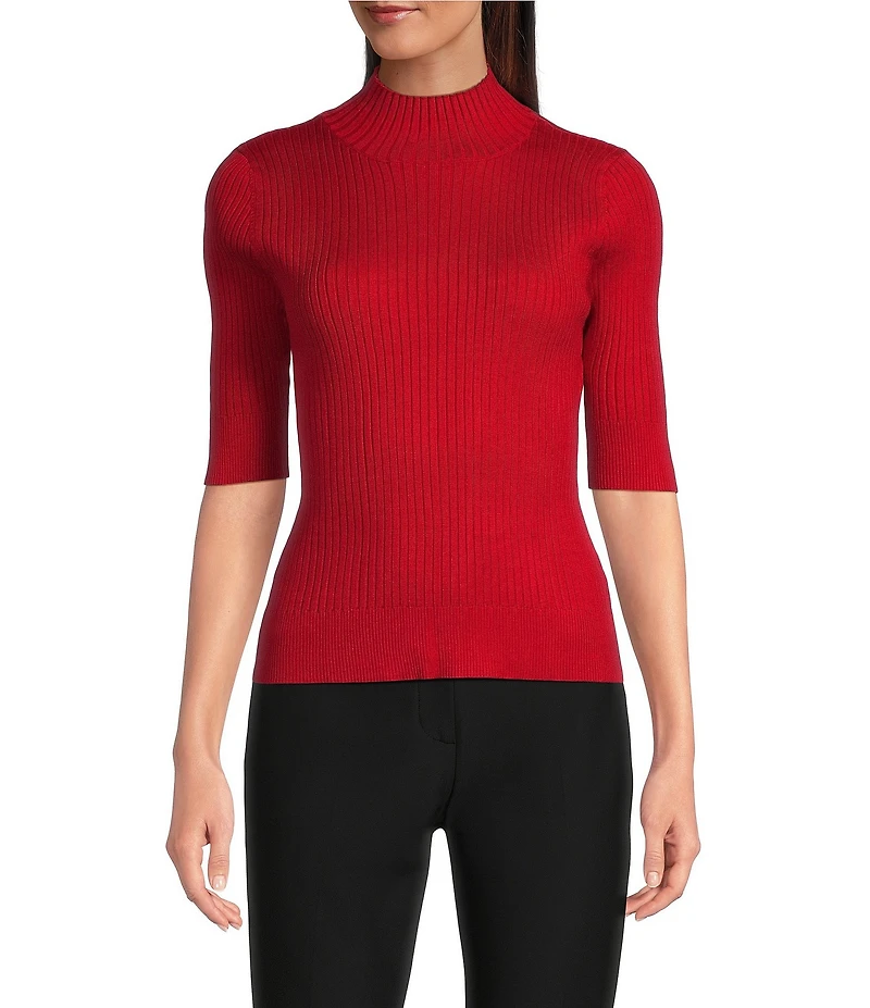 DKNY by Donna Karan Short Sleeve Mock Neck Ribbed Knit Top