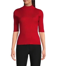 DKNY by Donna Karan Short Sleeve Mock Neck Ribbed Knit Top