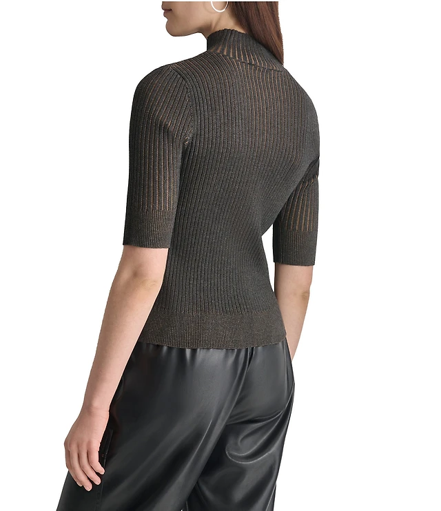 Donna Karan DKNY by Donna Karan Short Sleeve Mock Neck Ribbed Knit Top |  Liberty Center