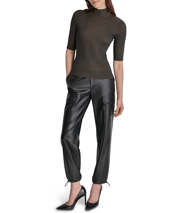 Donna Karan DKNY by Donna Karan Short Sleeve Mock Neck Ribbed Knit Top | Liberty Center Donna Karan DKNY by Donna Karan Short Sleeve Mock Neck Ribbed Knit Top | Liberty Center