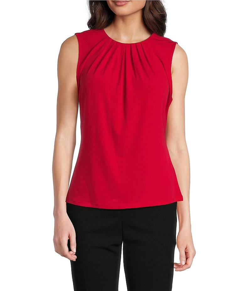 DKNY by Donna Karan Sleeveless Ruched Crew Neck Top