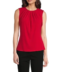 DKNY by Donna Karan Sleeveless Ruched Crew Neck Top
