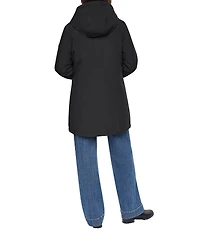 DKNY Softshell Hooded Funnel Collar Quilt Bib Zip Front Parka