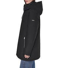 DKNY Softshell Hooded Funnel Collar Quilt Bib Zip Front Parka