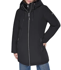 DKNY Softshell Hooded Funnel Collar Quilt Bib Zip Front Parka