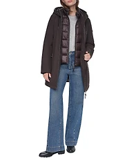 DKNY Softshell Hooded Funnel Collar Quilt Bib Zip Front Parka