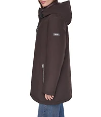 DKNY Softshell Hooded Funnel Collar Quilt Bib Zip Front Parka