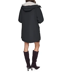 DKNY Softshell Sherpa Lined Hoodie Hidden Snap Front Parka