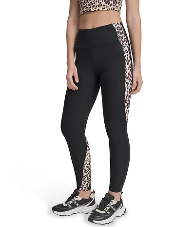 DKNY Sport by Donna Karan Cheetah Print Block Super High Waist Full Length Leggings