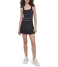 DKNY Sport by Donna Karan Contrast Piping Square Neck Sleeveless Pleated Dress