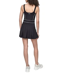 DKNY Sport by Donna Karan Contrast Piping Square Neck Sleeveless Pleated Dress