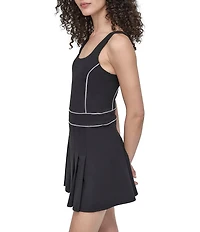 DKNY Sport by Donna Karan Contrast Piping Square Neck Sleeveless Pleated Dress