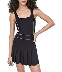 DKNY Sport by Donna Karan Contrast Piping Square Neck Sleeveless Pleated Dress