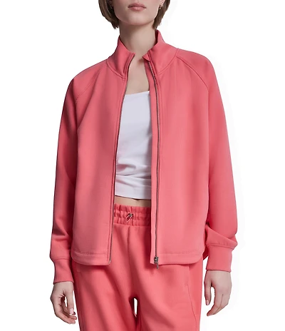 DKNY Sport by Donna Karan Coordinating Highline Rib Knit Mock Neck Long Sleeve Front Full Zip Jacket