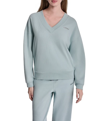 DKNY Sport by Donna Karan Coordinating Knit French Terry V-Neck Long Sleeve Sweatshirt