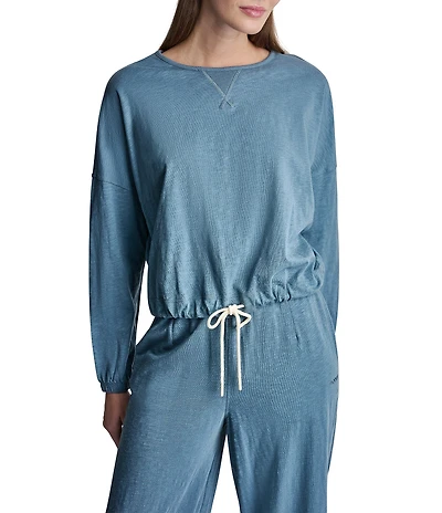 DKNY Sport by Donna Karan Coordinating Slub Knit Jersey Crew Neck Long Sleeve Pullover