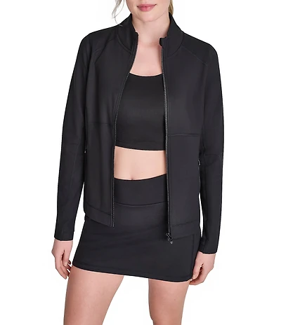DKNY Sport by Donna Karan Coordinating Sueded Compression Funnel Neck Long Sleeve Zip Front Jacket