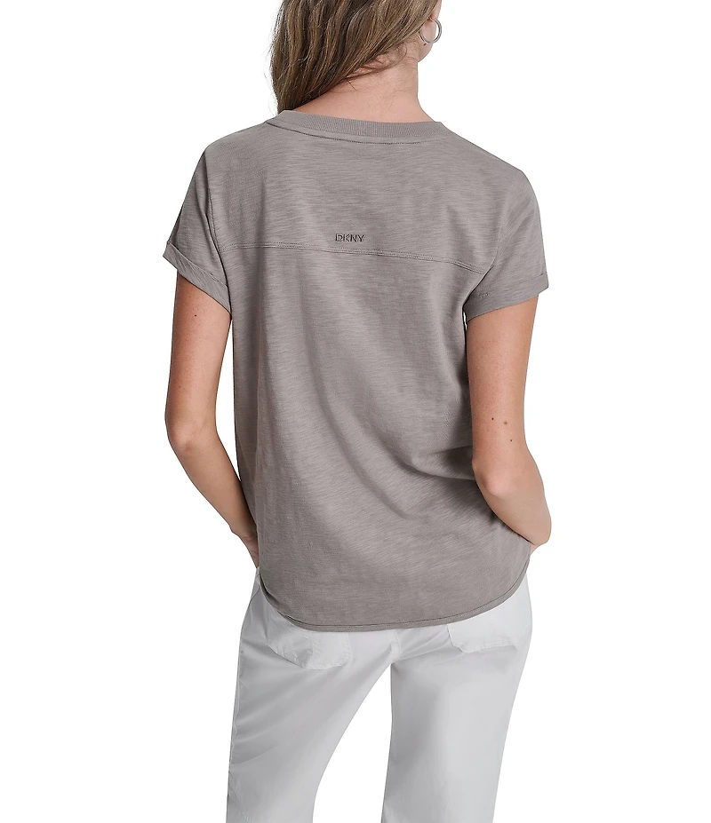 DKNY Sport by Donna Karan Cotton Slub Jersey Crew Neck Short Rolled Cuff Tee