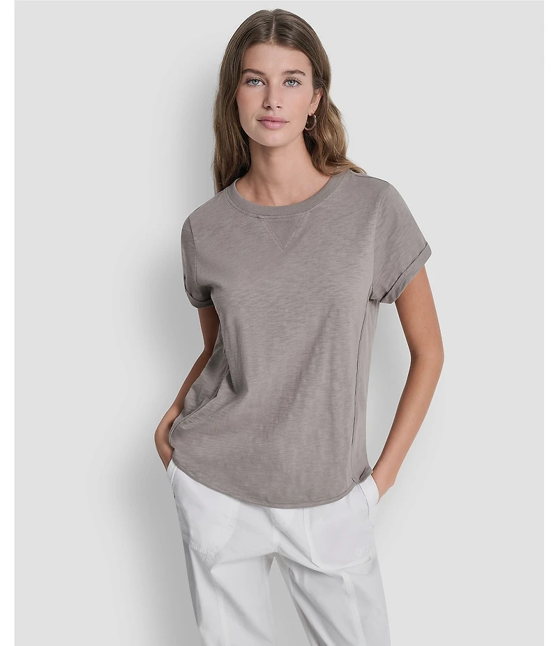 DKNY Sport by Donna Karan Cotton Slub Jersey Crew Neck Short Rolled Cuff Tee