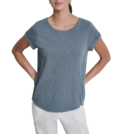 DKNY Sport by Donna Karan Cotton Slub Jersey Crew Neck Short Rolled Cuff Tee