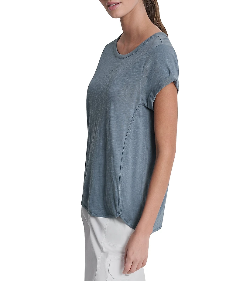 DKNY Sport by Donna Karan Cotton Slub Jersey Crew Neck Short Rolled Cuff Tee