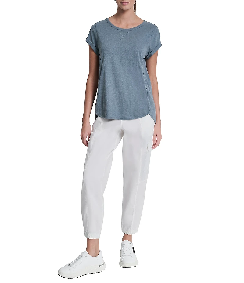 DKNY Sport by Donna Karan Cotton Slub Jersey Crew Neck Short Rolled Cuff Tee