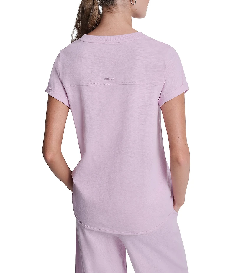 DKNY Sport by Donna Karan Cotton Slub Jersey Crew Neck Short Rolled Cuff Tee