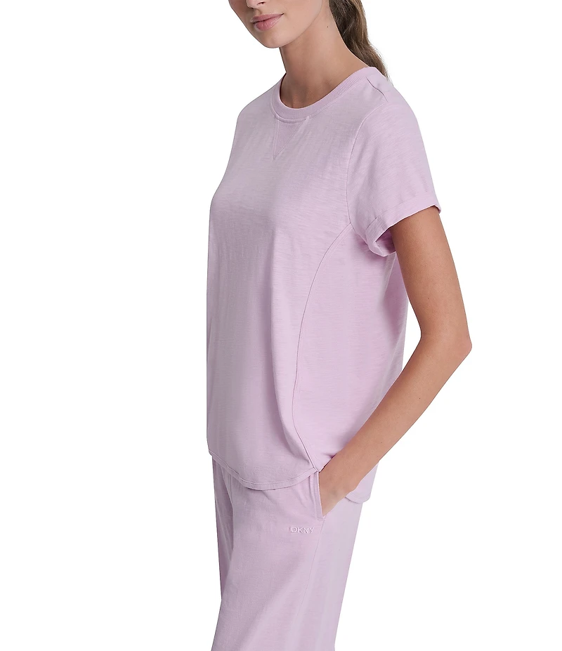 DKNY Sport by Donna Karan Cotton Slub Jersey Crew Neck Short Rolled Cuff Tee