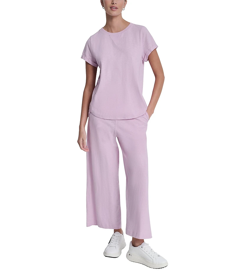 DKNY Sport by Donna Karan Cotton Slub Jersey Crew Neck Short Rolled Cuff Tee