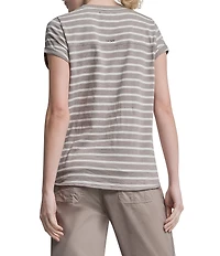DKNY Sport by Donna Karan Cotton Slub Jersey Stripe Crew Neck Short Rolled Cuff Tee