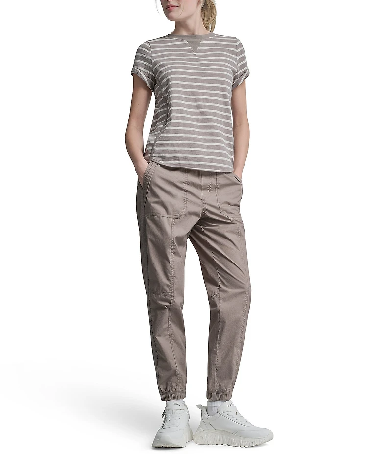 DKNY Sport by Donna Karan Cotton Slub Jersey Stripe Crew Neck Short Rolled Cuff Tee