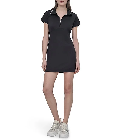 DKNY Sport by Donna Karan Court Pique Short Sleeve Polo Collar Quarter Zip Dress