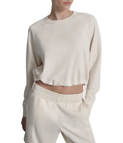 DKNY Sport By Donna Karan Cropped Bungee Hem Crew Neck Logo Pullover